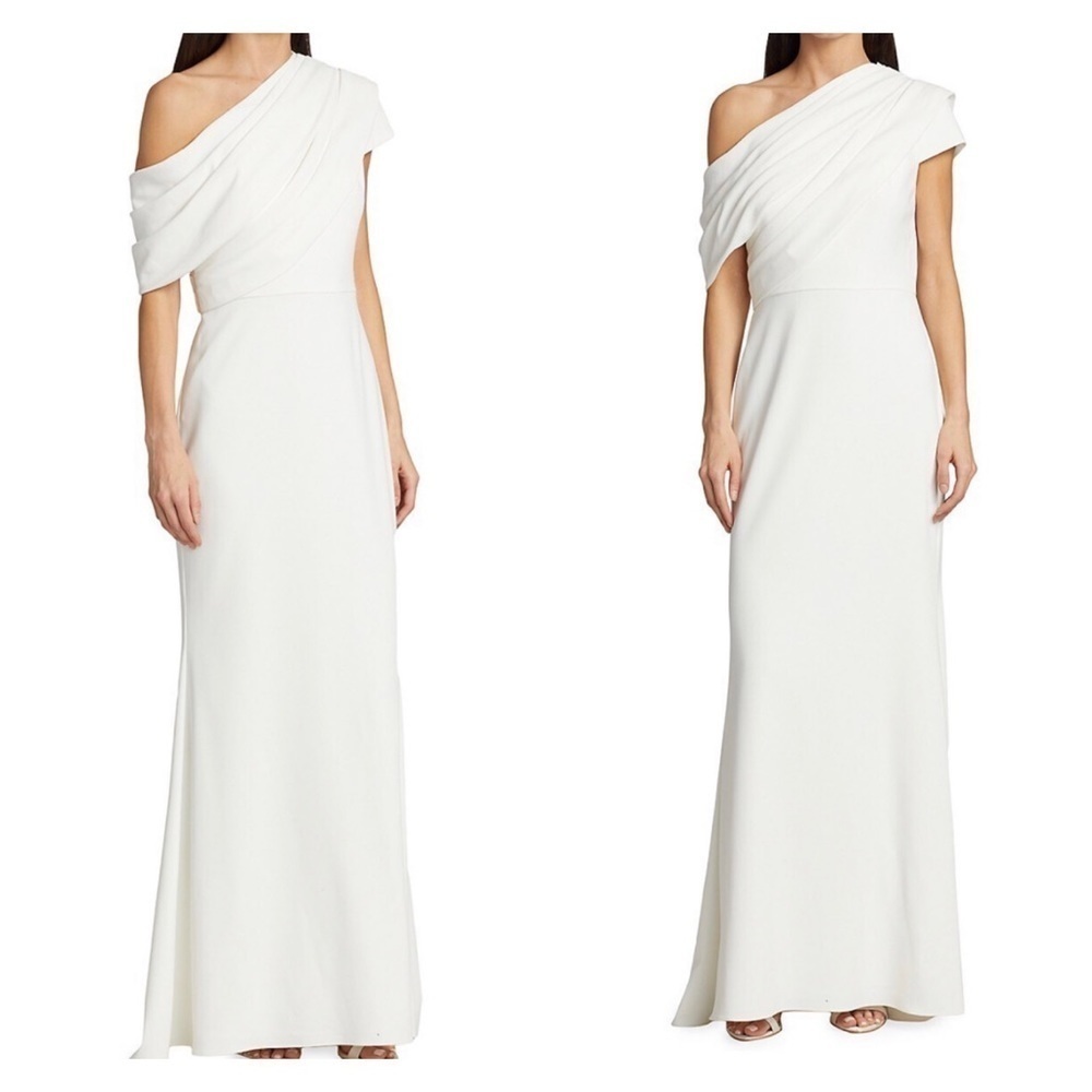 Badgley Mischka Asymmetric One Shoulder Bridal Gown White Wedding Dress Size 6 - Picture 7 of 13